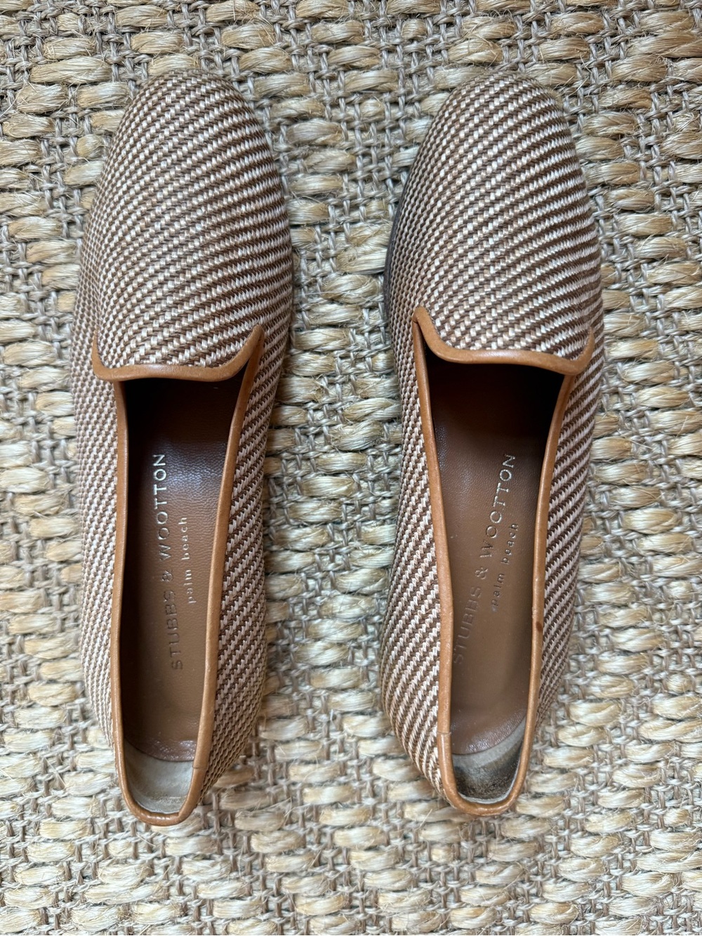 Stubbs & Wootton Tan and Cream Woven Loafers